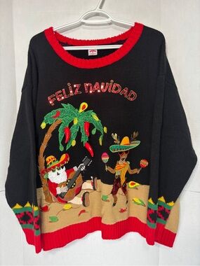 Holiday Time 16W/18W Ugly Christmas Sweater Knitted Sequins Dangling Details